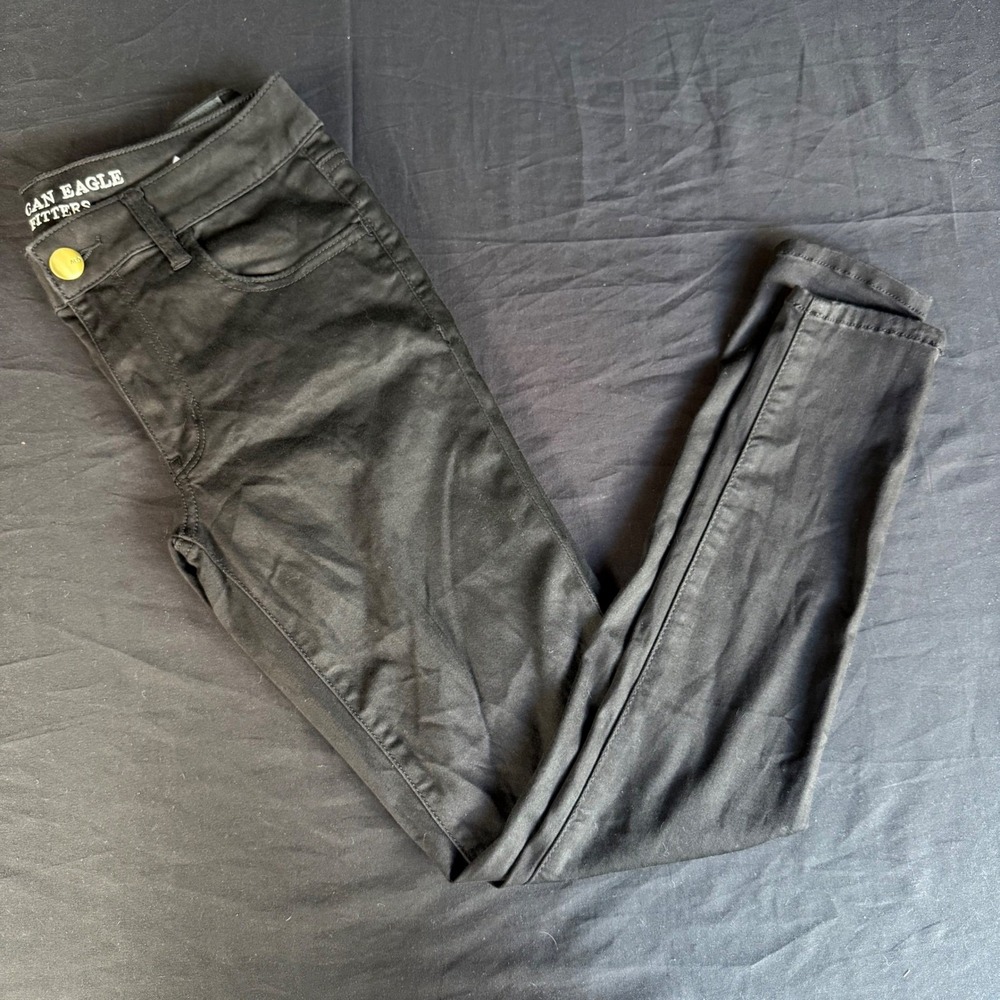 American Eagle Super Super Stretch‎ Jegging Black Sateen Pants Womens Size 8 Reg